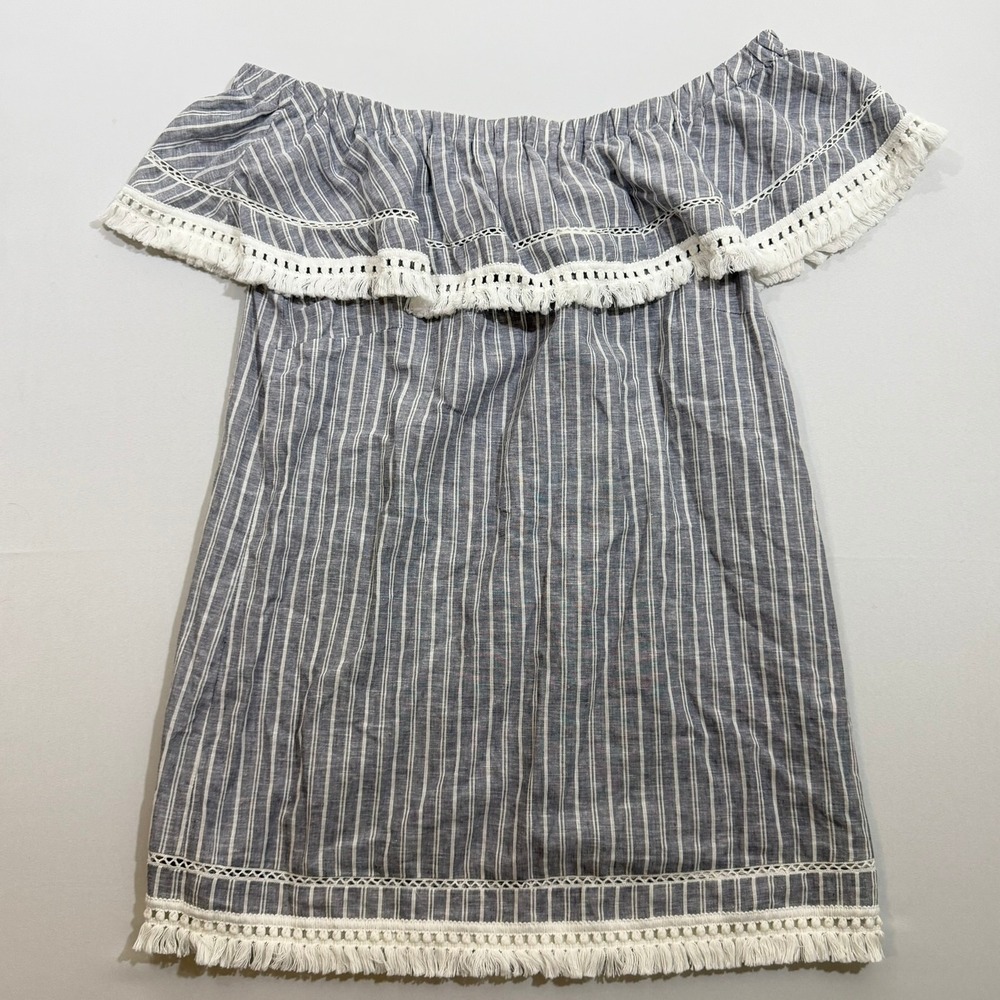 NWT 1.STATE Linen Striped Dress XL Boho Tassel Fringe Coastal Cottage Beachy